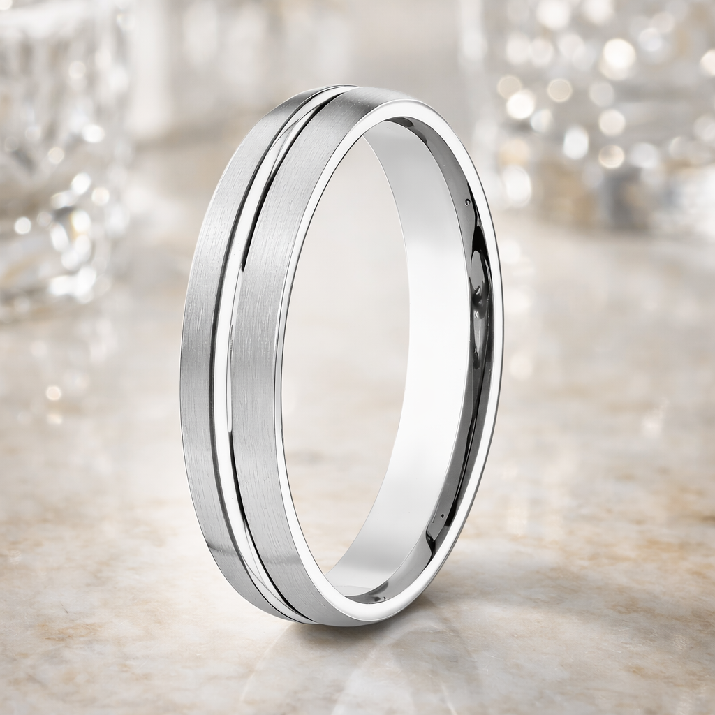 The Monroe Satin Finish 950 Platinum Ring For Men Polished Center Groo ...