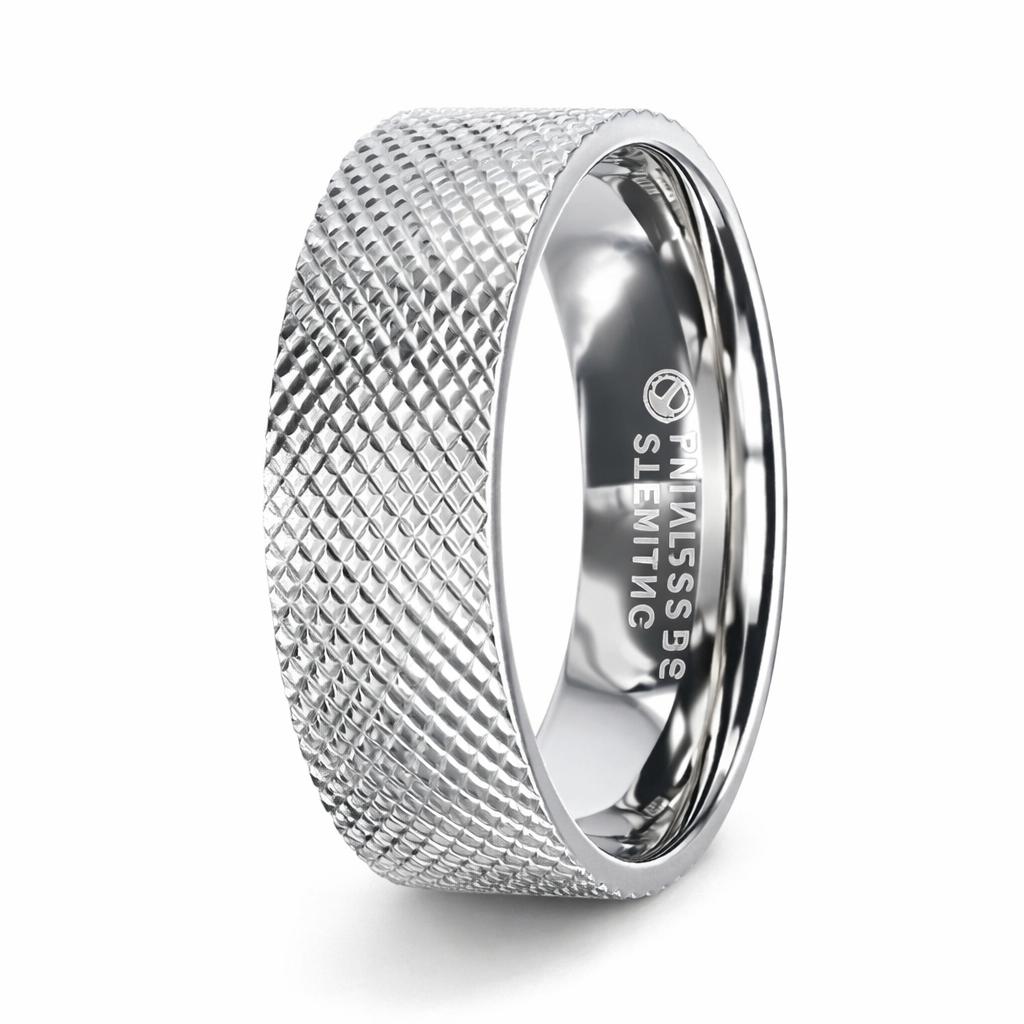 mens dress rings silver Vertigo - Wedding Band With A Custom Wedding Dress Inlay - by Staghead Designs