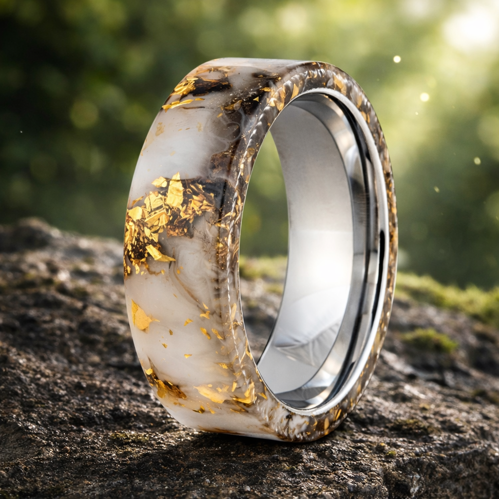 Ring Inlay Plastic The Obsidian Ember Tungsten Black & Gold Foil Resin Inlay Ring – 8mm ...