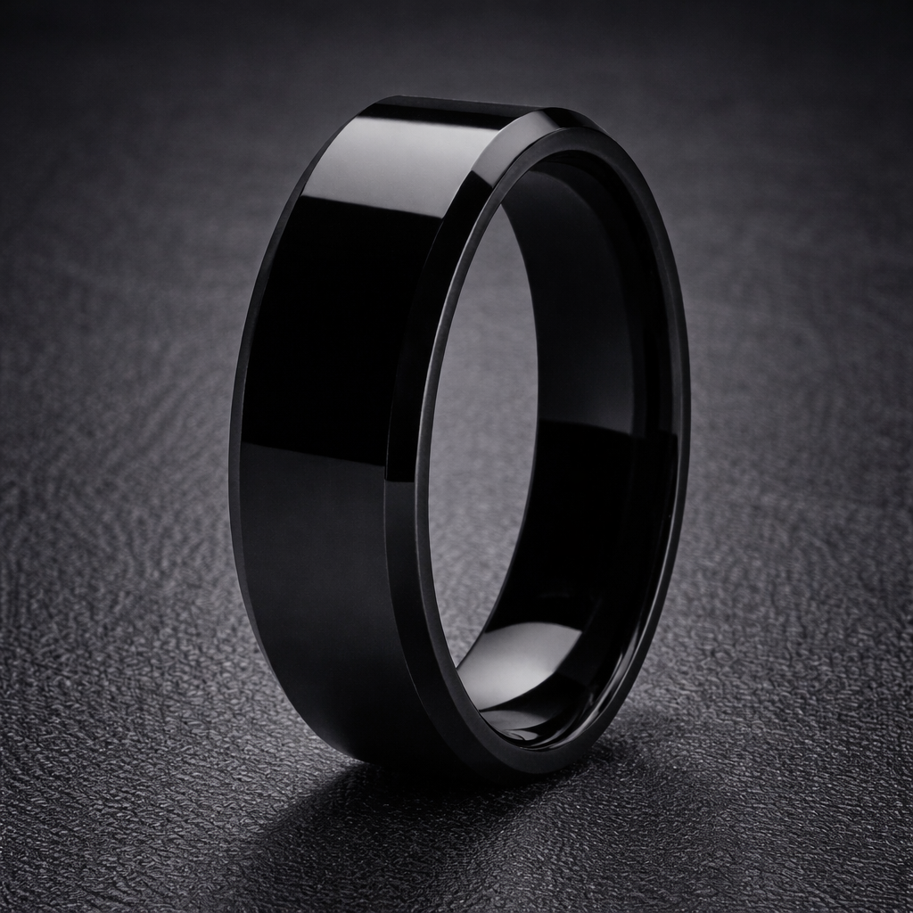 The Blackspire Tungsten Men's Black High Polished Beveled Edge Ring l ...