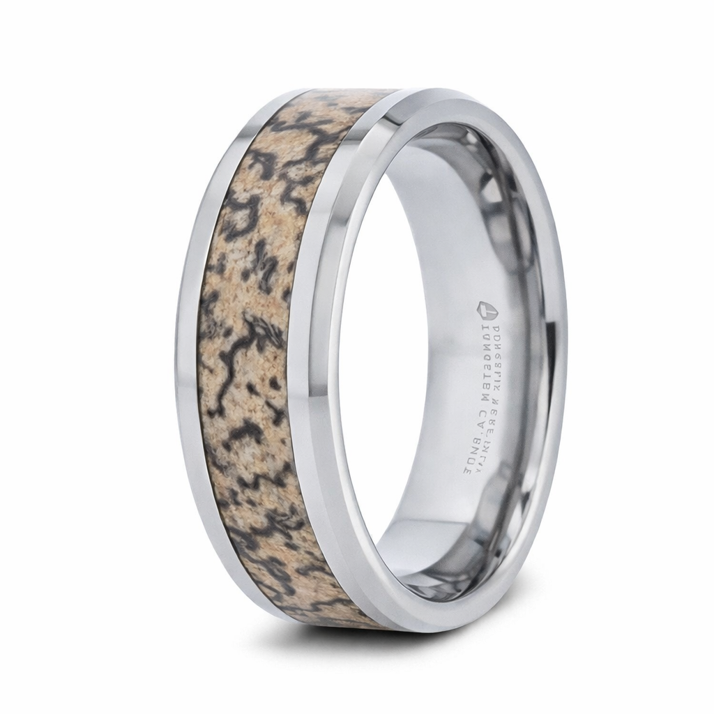The Ordovician Dinosaur Bone Inlaid Tungsten Carbide Beveled Edged Rin ...