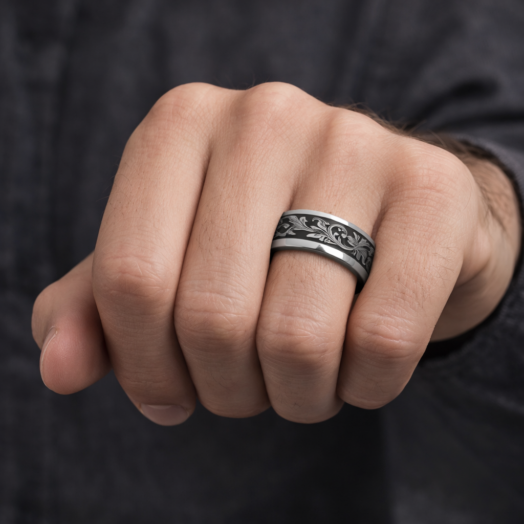 The Palace 7mm Tungsten Carbide Script Engraved Designed Ring