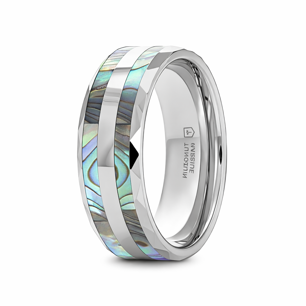 PAUA Abalone Shell Inlay Tungsten Ring With Beveled Polished Edges ...