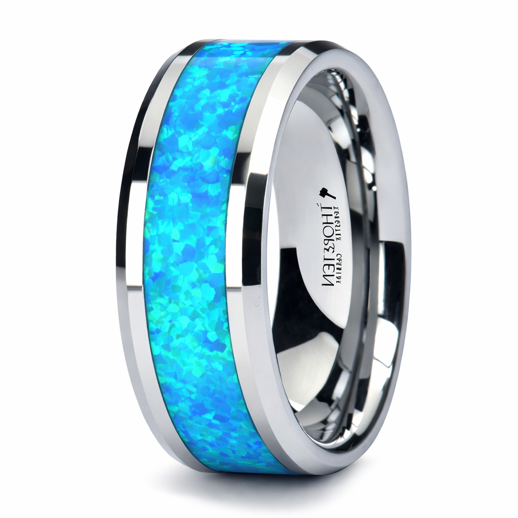 その他 B16 special set opal The Quasar Tungsten Wedding Band with Blue Green Opal Inlay 8mm