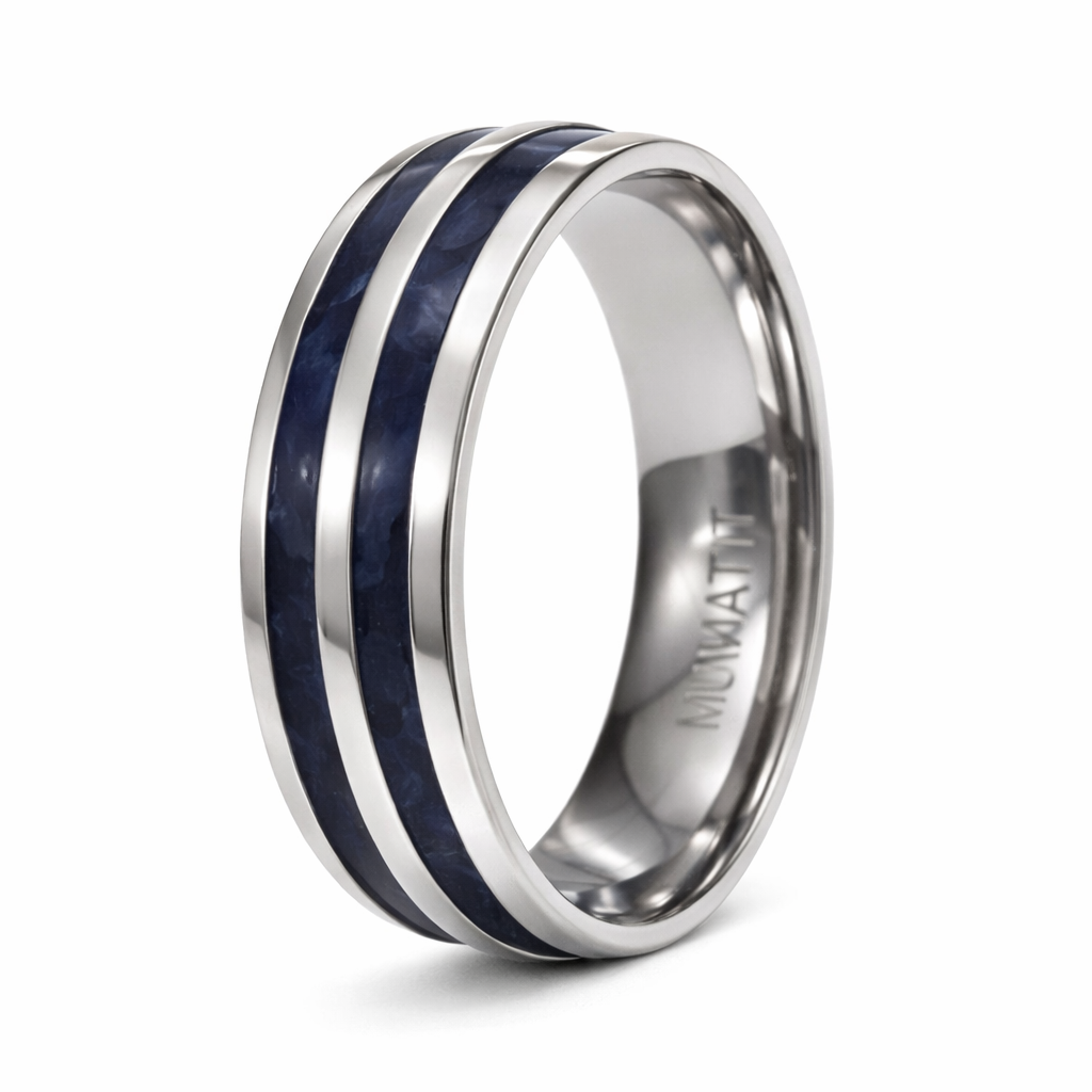 American Racer Rings The Racer Men's Titanium Ring Two Rows of Black Carbon Fiber Rounded E ...
