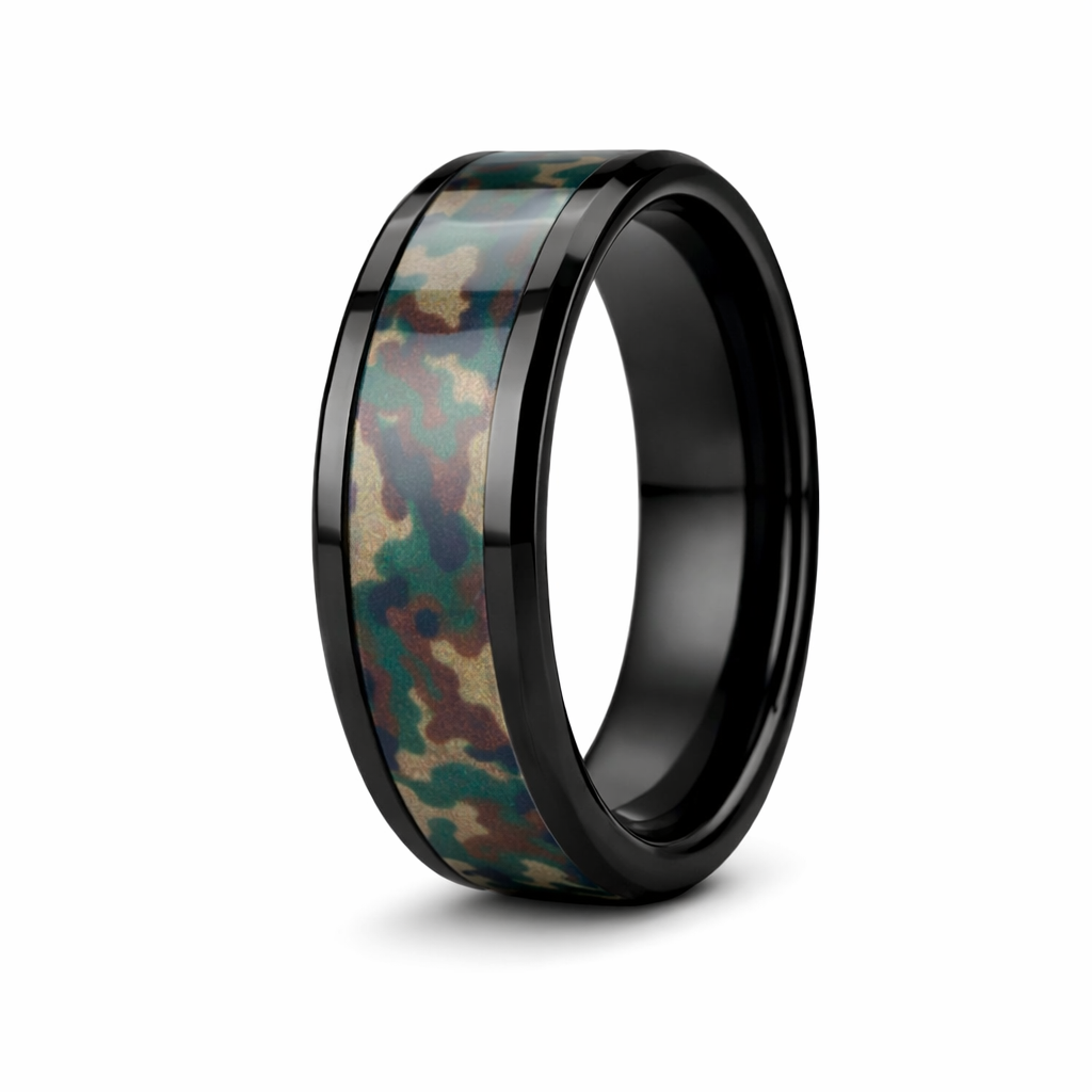 Ranger Rings The Ranger Beveled Black Ceramic Real Military Style Jungle Camo Ring ...