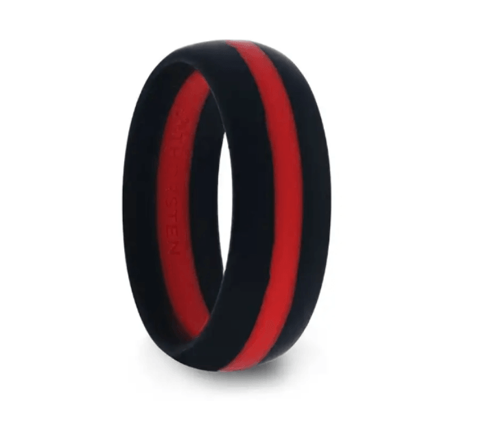 Matte Black Men's Silicone Ring ring With Vibrant Red Colored Inlay-8mm