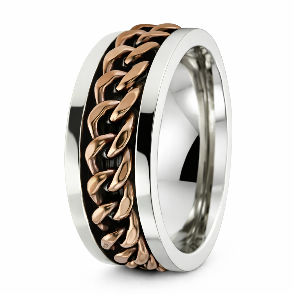 The Revolver Men's Stainless Steel Spinner Ring Bronze Chain and Polis ...