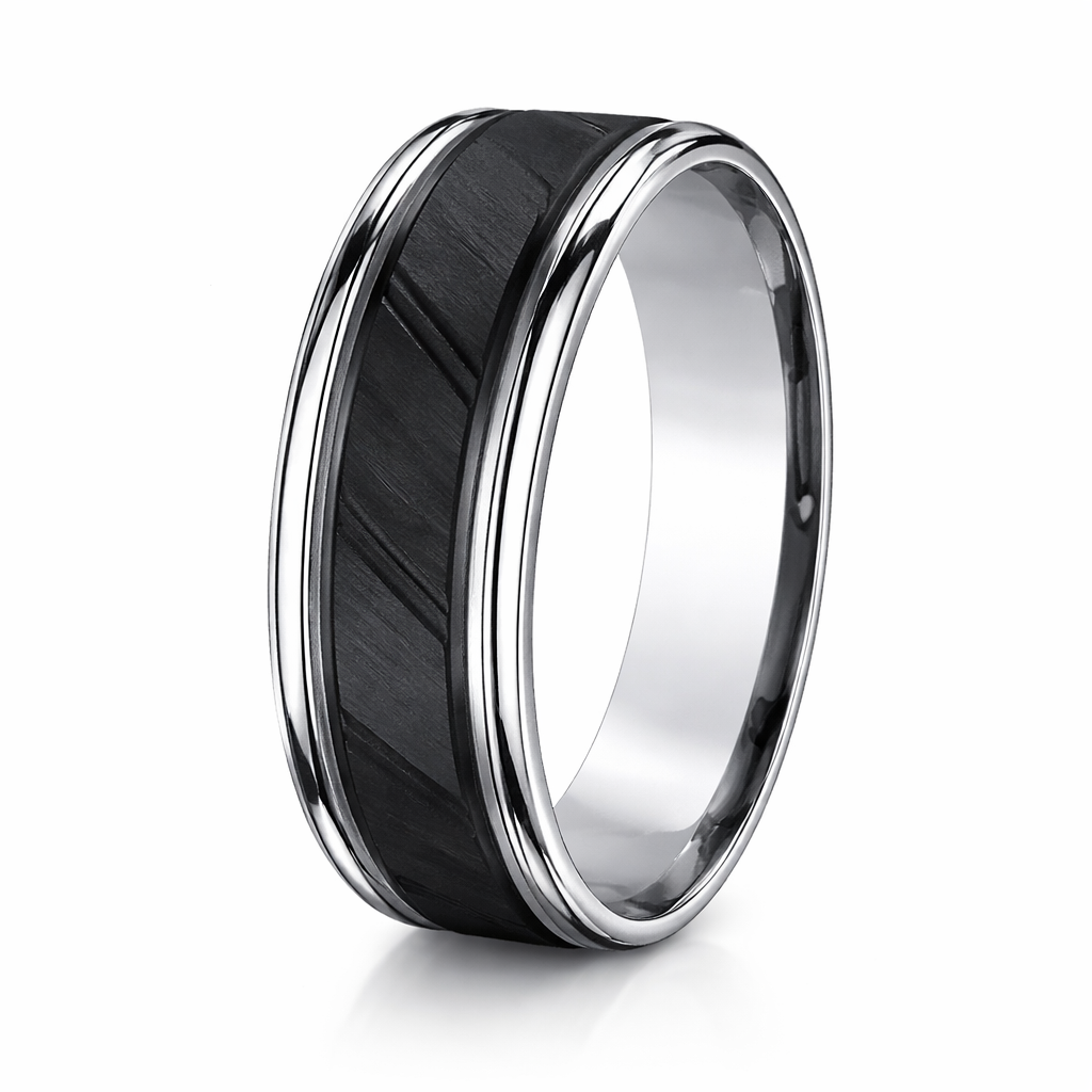 The Ridge Black Center and White Beveled Edge Cobalt Men's Ring 8mm ...