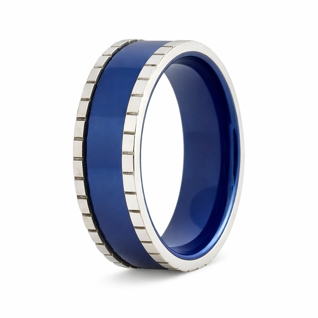 The Royal Stainless Steel Ceramic Royal Blue Ring With Block Edges-8mm ...
