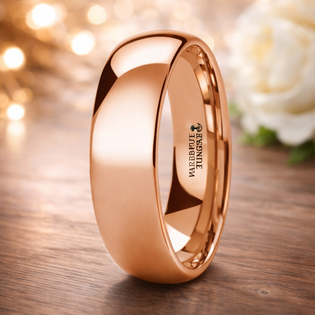 The SOL Traditional Domed Rose Gold Plated Tungsten Carbide Wedding Ri ...