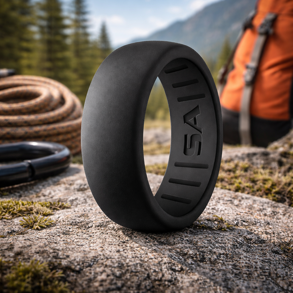 The Sophisticate Classic Domed Profile Silicone Men's Ring in Black 8m ...