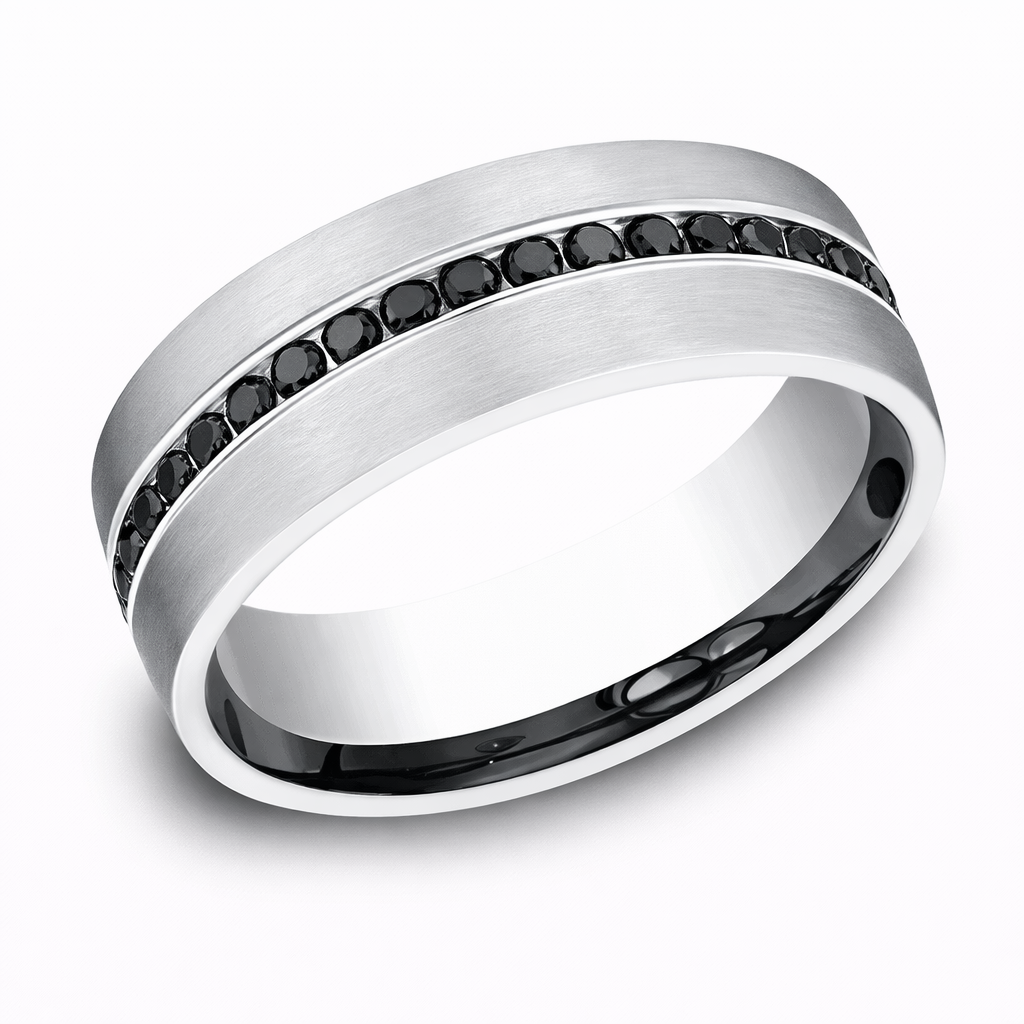 The Sovereign 7.5mm Men’s 950-Platinum Black Diamond Eternity Wedding ...