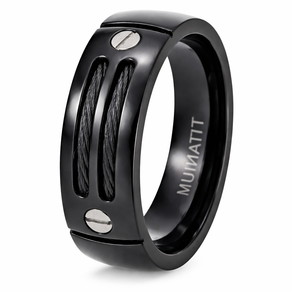 The Steelcore Black Titanium Cable Ring with Screw Accent -8mm – Just ...