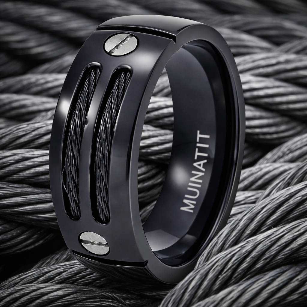 The Steelcore Black Titanium Cable Ring with Screw Accent -8mm – Just ...