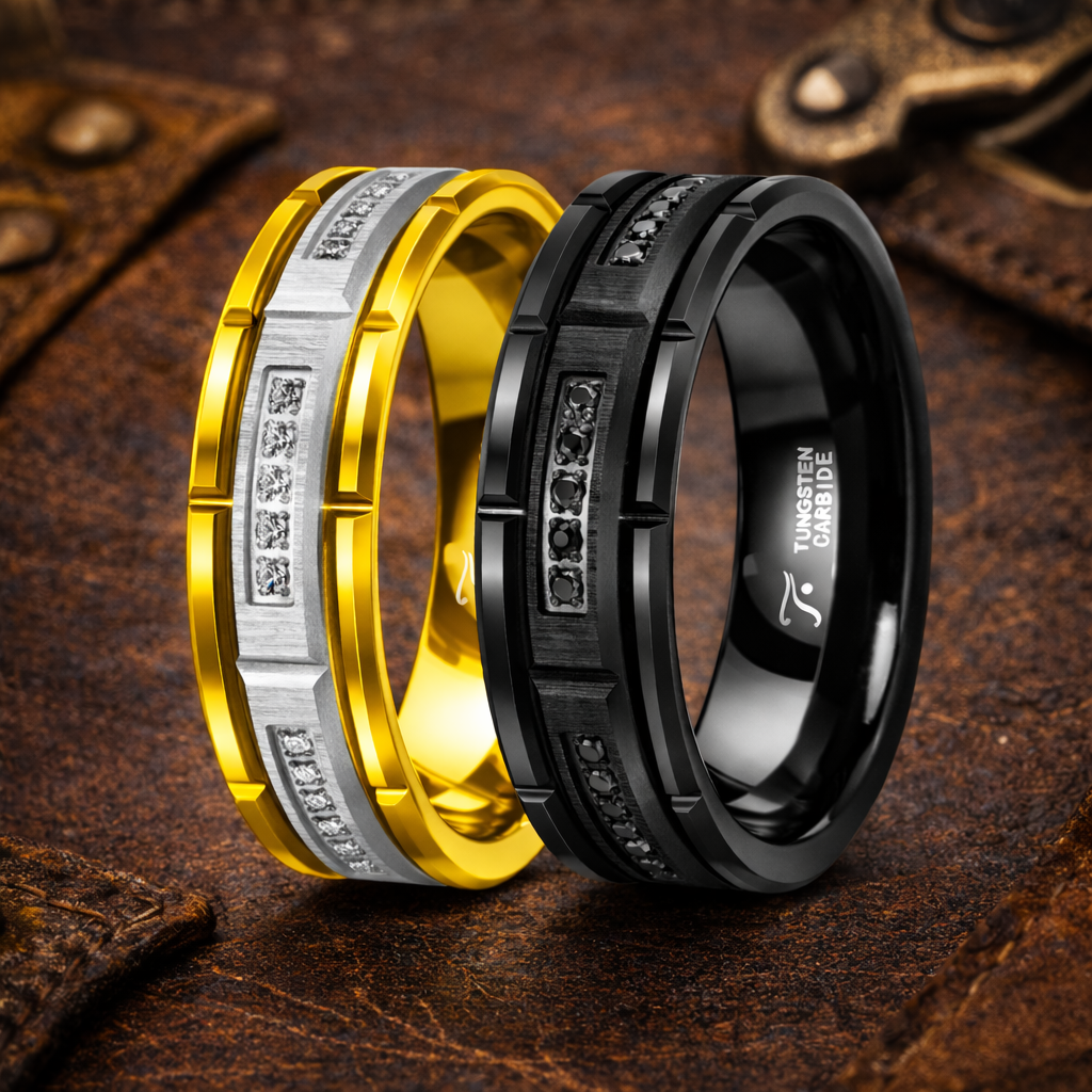 The Swag Tungsten Carbide Men's Wedding Ring 8mm CZ Center Brick Edges ...