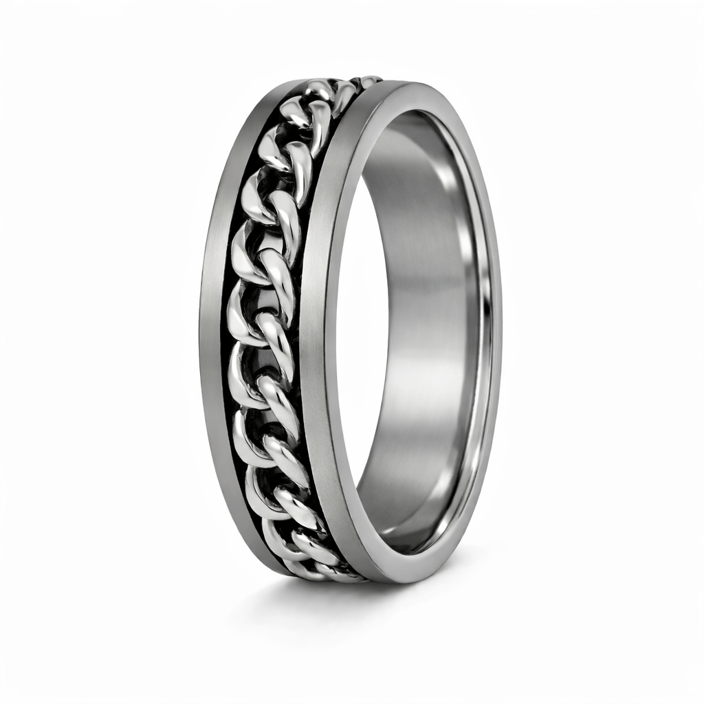 The Torque Brushed Stainless Steel Ring with Spinning Chain 8mm