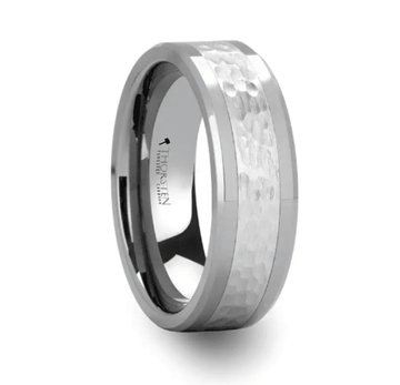 STANFORD Tungsten Ring with Cobalt Hammered Finished Center - 8mm