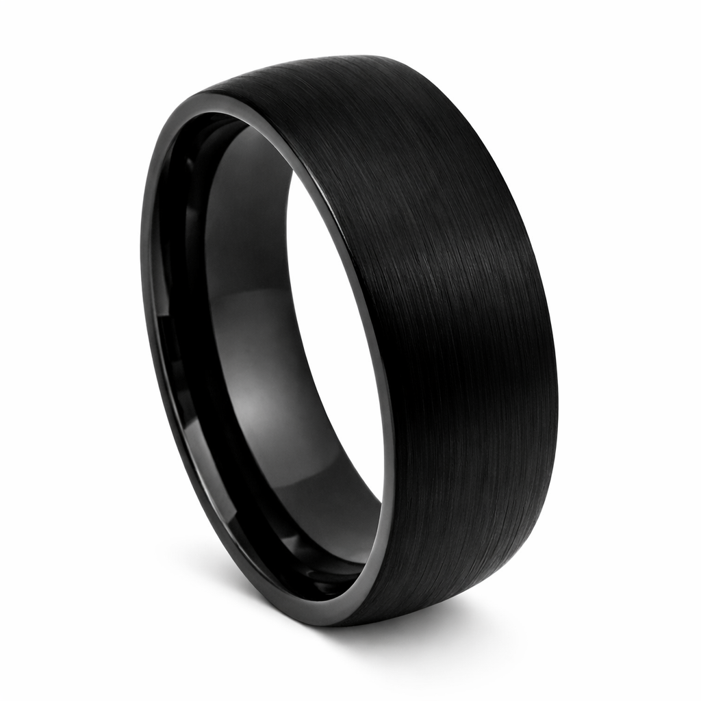 The Tuxedo Domed Black Men's Tungsten Ring with Brushed Finish - 8mm ...