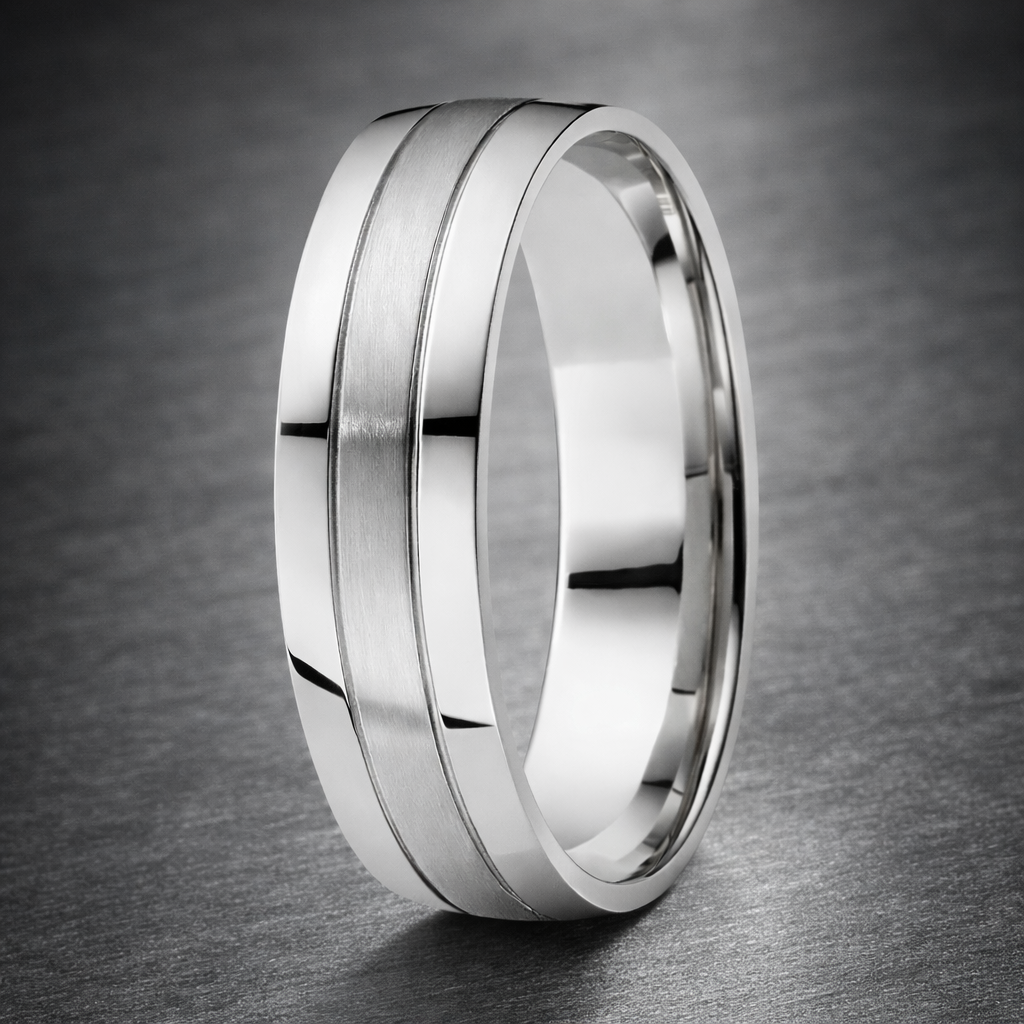 The Twin Two Tone Titanium Brushed & Polished Finish Wedding Band-7mm ...
