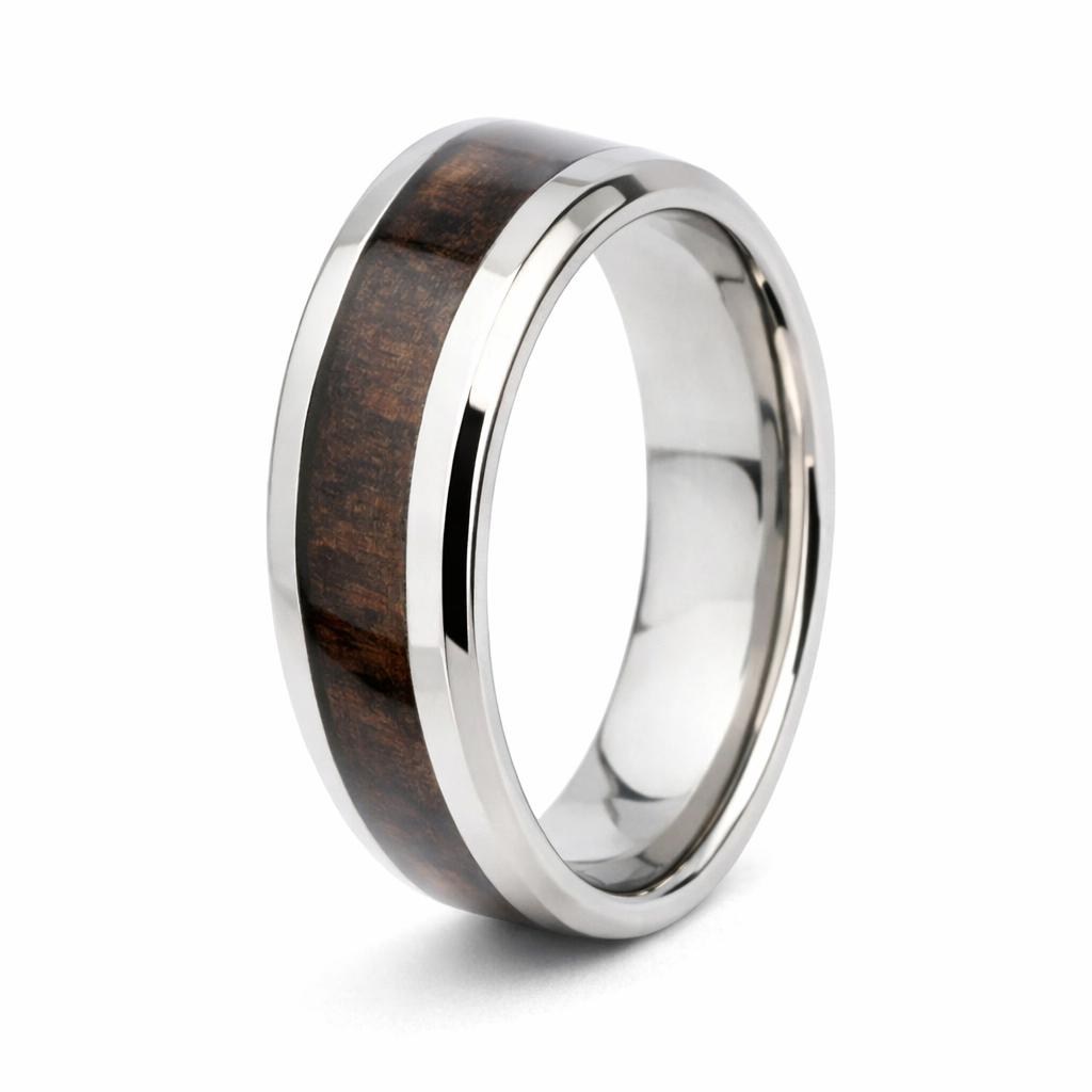 Men's Titanium Ring with Brazilian Rosewood Center Inlay | 8mm – Just ...