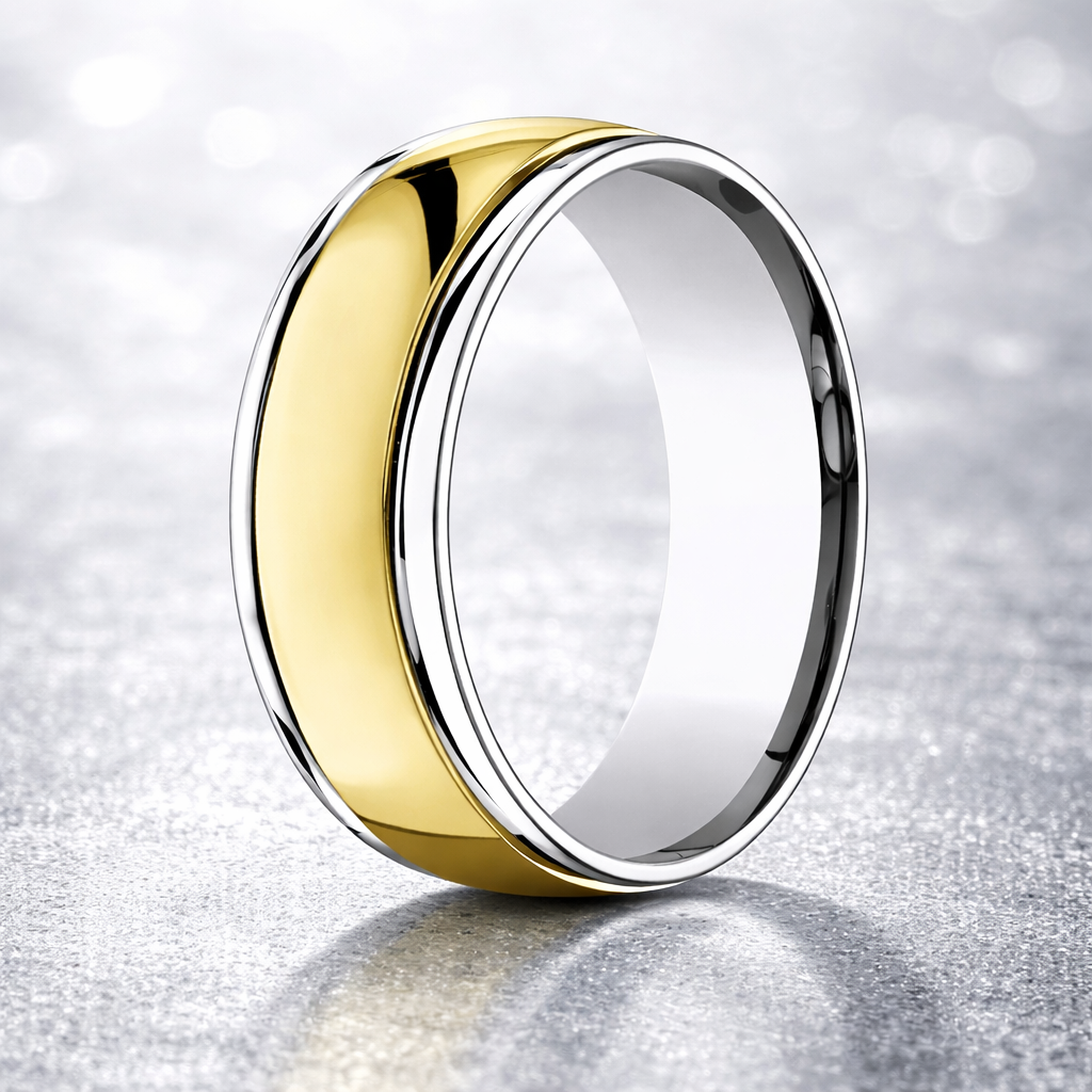 The Worldly Two Tone 18K Yellow Gold Platinum Men's Wedding Ring-8mm ...