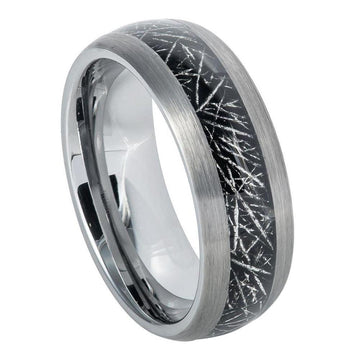 Tungsten Men's Semi-Domed Black IP Imitation Meteorite l 8mm