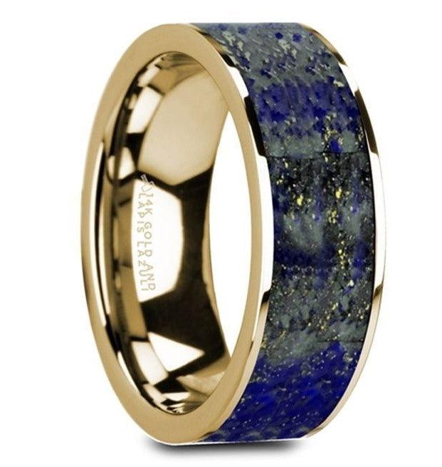 GELASIUS Flat 14K Yellow Gold Blue Lapis Lazuli Inlay and Polished Edges