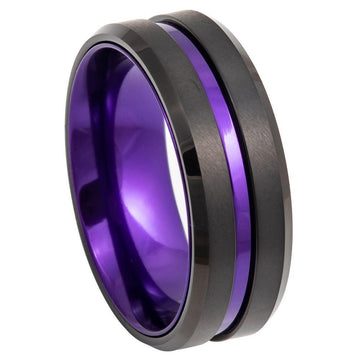 Tungsten Black IP Grooved Center Purple Colored Anodized Aluminum Sleeve-8mm