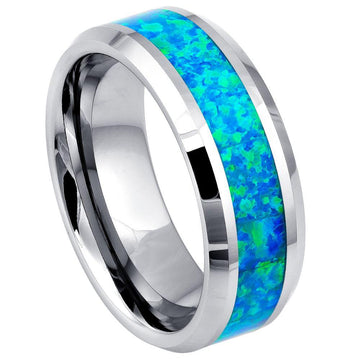 Men's Synthetic Opal Inlay with Beveled Edges l  8mm