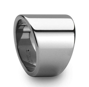ATLANTA Flat Polished Finish Tungsten Ring with Asymmetrical Widths - 20mm