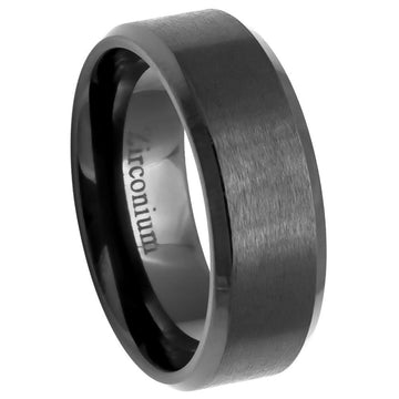 Men's Black Zirconium Ring with Brushed Center and Beveled Edge l 8mm