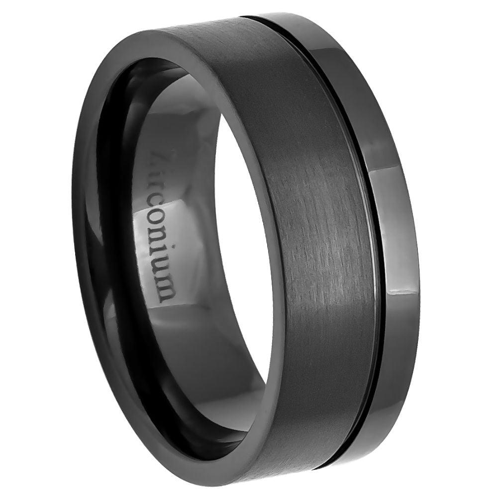 Men's Black Zirconium Ring Brushed Pipe Cut Edge and Polished Edges l 8mm