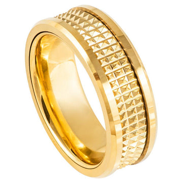 Tungsten Yellow Gold Plated IP with Center Basket Weave-8mm
