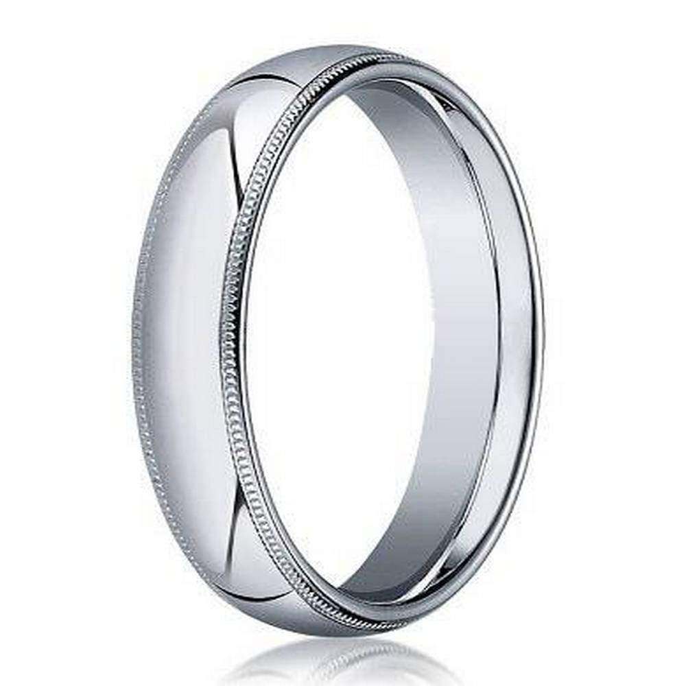 4mm Domed Milgrain Polished Finish Comfort-fit 10K White Gold Wedding Band