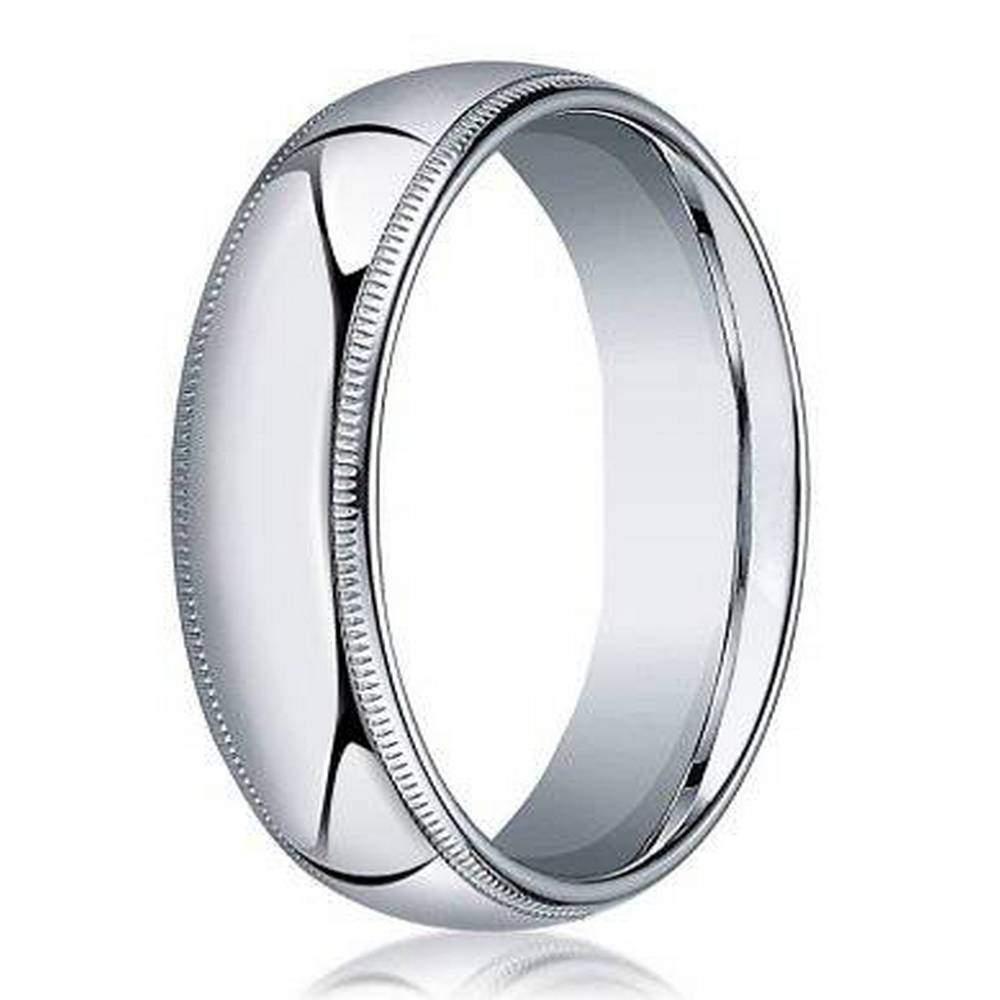 Designer 14K White Gold Men's Wedding Ring, Polished Bead | 5mm