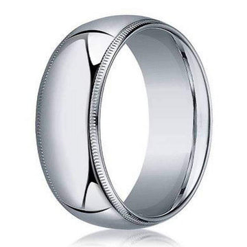 8mm Domed Milgrain Polished Finish Comfort-fit 10K White Gold Wedding Band