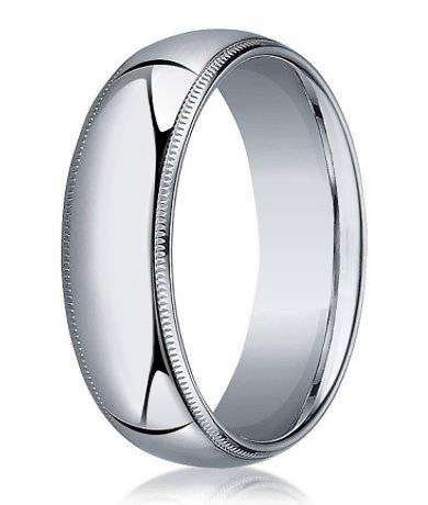 6mm Domed Milgrain Polished Finish Comfort-fit 10K White Gold Wedding Band