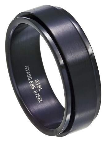 Men's Black Stainless Steel 8mm Spinner Ring with Polished Finish