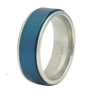 Blue Stainless Steel Spinner Ring - 8mm