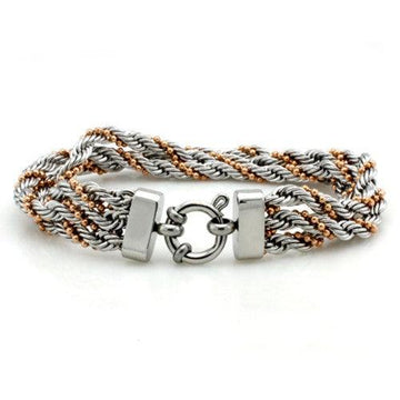 Stainless Steel Triple Braid Rose Gold & Silver Rope Chain Bracelet