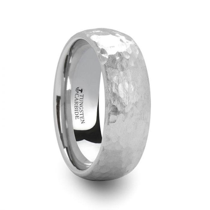 CHANDLER Domed Hammered Finish White Tungsten Ring - 6mm