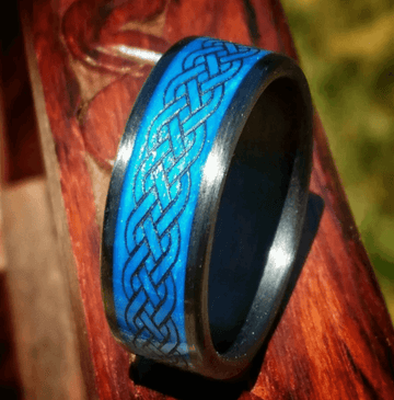 Celtic Weave Blue and Black Carbon Fiber Ring - 8mm