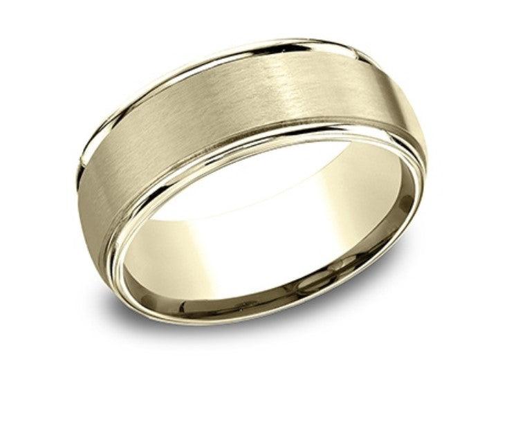 Satin Finished Men's 14K Yellow Gold Beveled Edge Wedding Band  8mm