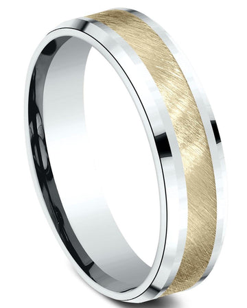 Men's 6mm 10K Yellow and White Gold Swirl Finish Center Bevel Edge