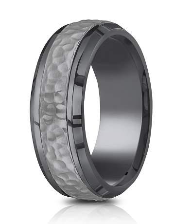 Tantalum 7.5mm Hammered Finish Polish Beveled Edge Design Ring