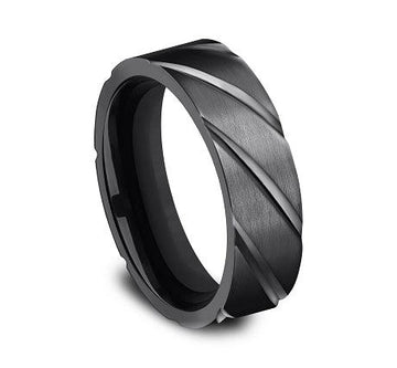 Black Titanium 7mm Comfort-Fit Swirl Pattern Design Ring