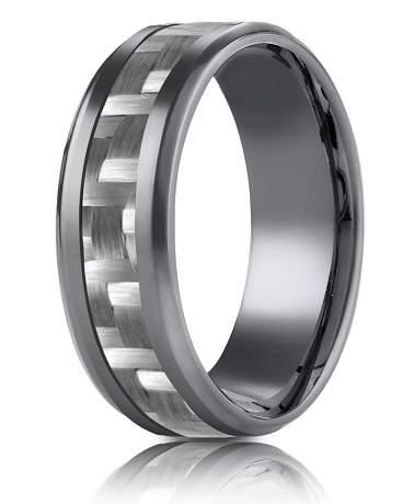 Tantalum 8mm Carbon Fiber Beveled Edge Design Ring