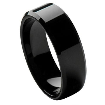 Tungsten Men's Black High Polished Beveled Edge Ring l 8mm