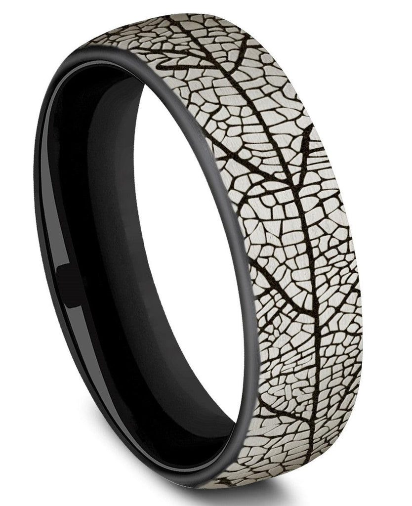Benchmark 6.5mm Black Titanium Leaf Design Men's Ring